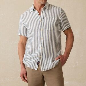 Faherty Short-Sleeve Palma Linen Shirt - Horizon‎ Ivory Stripe Medium